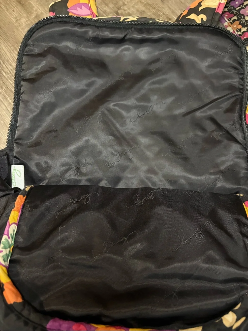 Vera Bradley Black Quilted Backpack with Multicolor Floral Medallions